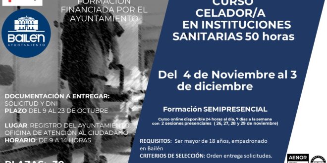 Celador en instituciones sanitarias y el uso del desfibrilador, dos nuevos cursos gratuitos impulsados por el Ayuntamiento de Bailén